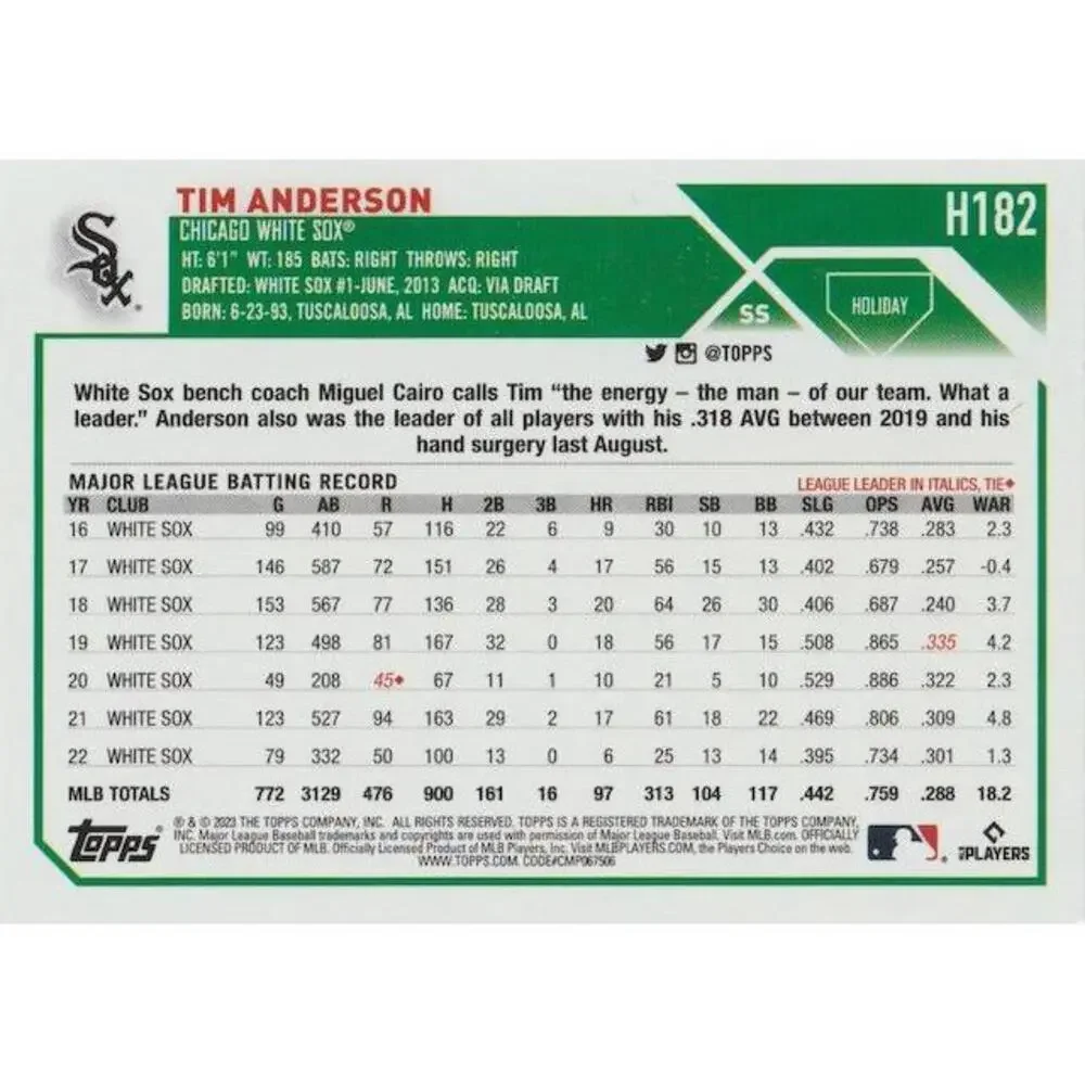 2023 Topps Holiday Tim Anderson H182 Chicago White Sox